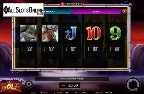 Paytable 2. Winning Wolf from Ainsworth