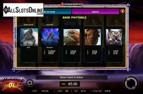 Paytable 1. Winning Wolf from Ainsworth