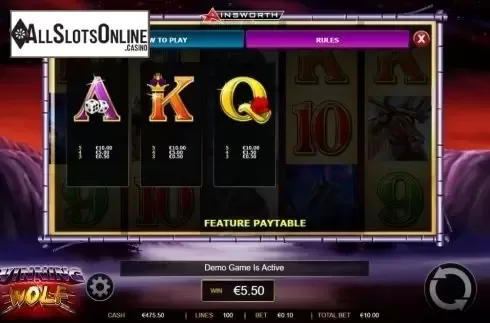Paytable 3. Winning Wolf from Ainsworth