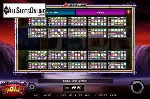 Paytable 4. Winning Wolf from Ainsworth