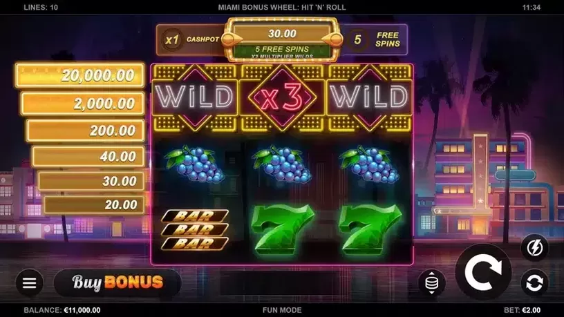 Miami Bonus Wheel Hit 'n' Roll slot screenshot