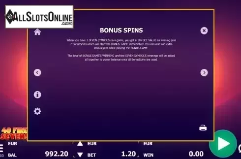 Bonus Spins screen