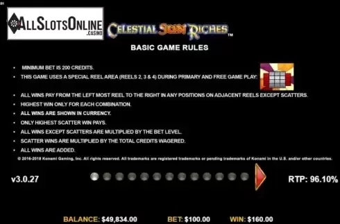 Game Rules 1. Celestial Sun Riches from Konami