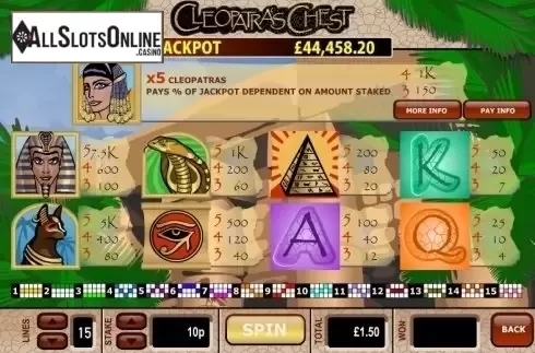 Paytable . Cleopatras Chest from Playtech