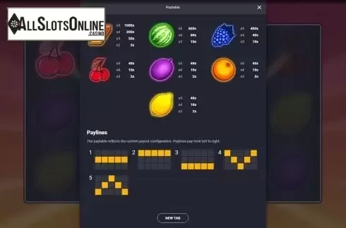 Paytable and paylines screen