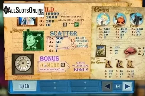 Feautures Description screen. Ghosts Of Christmas from Playtech