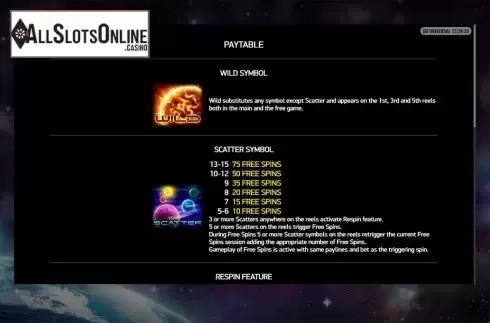Paytable . Go Universal from Playreels