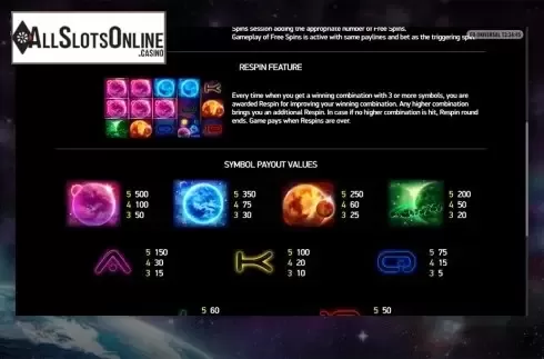 Paytable 2. Go Universal from Playreels