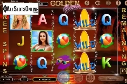 Free Spins Game Workflow screen. Golden Girls from Booming Games