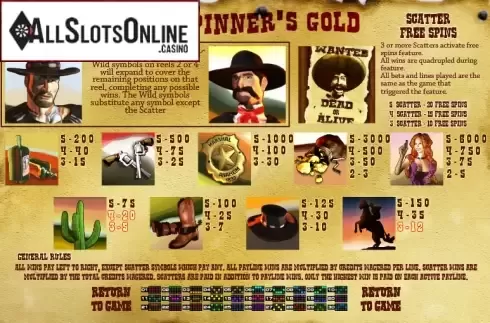 Paytable . Gunspinner's Gold from Saucify