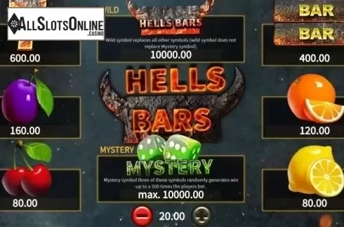 Paytable. Hells Bars from SYNOT