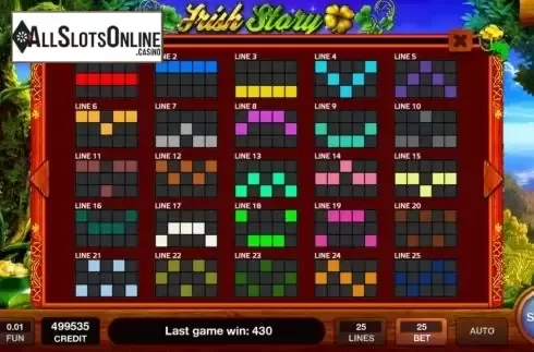 Paylines screen. Irish Story from InBet Games