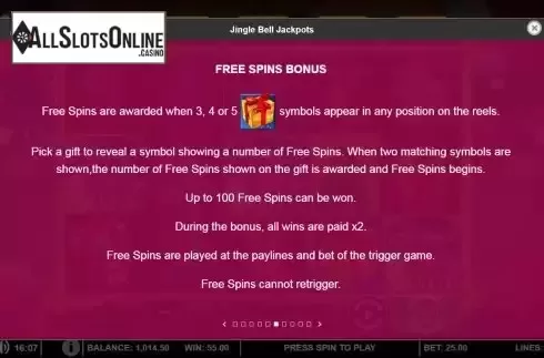 Free Spins screen