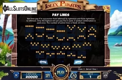 Paytable 3. Jolly Roger (X Card) from X Card