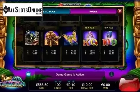 Paytable 4. King Chameleon from Ainsworth