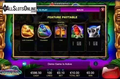 Paytable 3. King Chameleon from Ainsworth