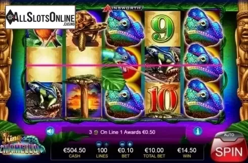 Wild Win screen. King Chameleon from Ainsworth