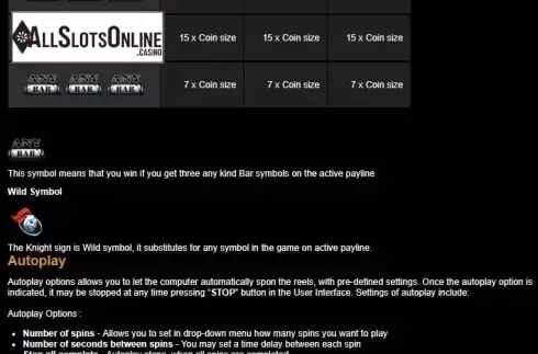 Paytable 2. Midnight Knights from Tom Horn Gaming