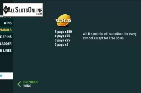 Paytable Wild screen. Money Ladder from Slot Factory