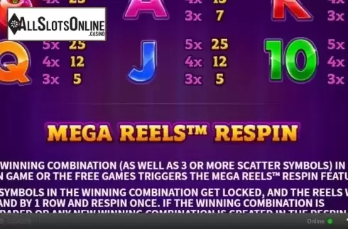 Paytable 3. Respin Mania Mega Reels from Skywind Group