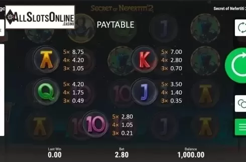 Paytable 4. Secret Of Nefertiti 2 from Booongo