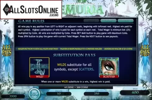 Paytable 1. The Forgotten Land of Lemuria from Microgaming