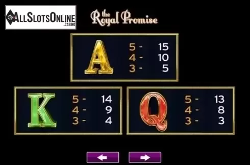 Paytable 3. The Royal Promise from High 5 Games