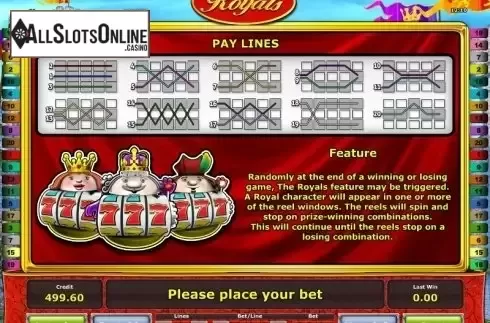 Paytable 2. The Royals from Greentube