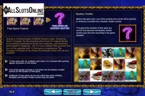 Paytable 2. The voyages of Sinbad from 2by2 Gaming