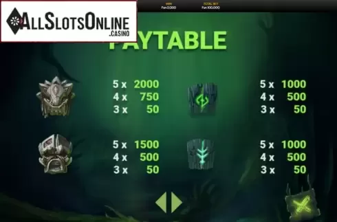 Paytable screen 2. Tiki Terror from OneTouch