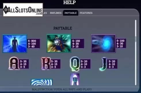 Paytable screen 1. Time Bender from Arrows Edge