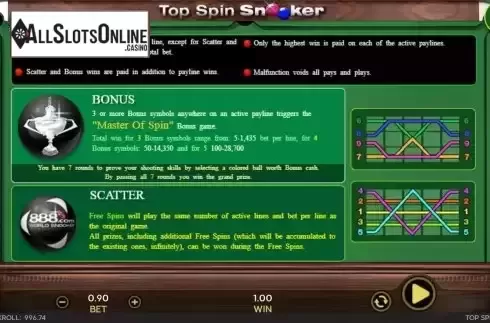 Paylines screen