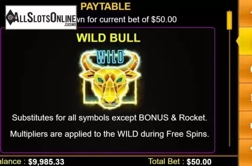 Paytable 1. Toro Rockets from Lightning Box
