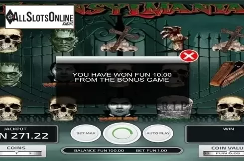 Bonus game win screen. Transylmania from Concept Gaming