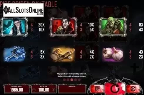 Paytable. Vampire Bride from SYNOT