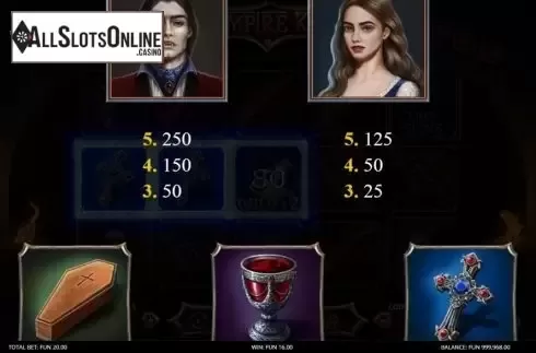 Paytable screen. Vampire Kiss (Leap Gaming) from Leap Gaming