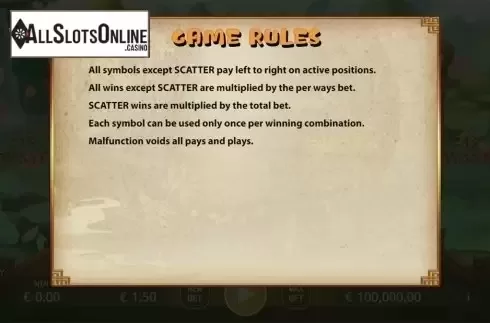 Paytable . White Snake Legend from KA Gaming