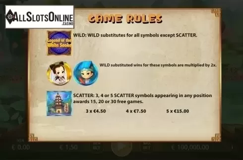Paytable 2. White Snake Legend from KA Gaming