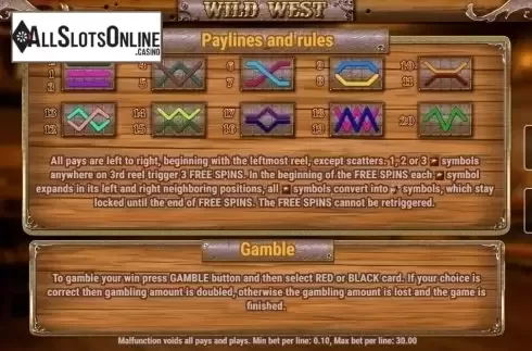 Paylines. Wild West (Fazi) from Fazi