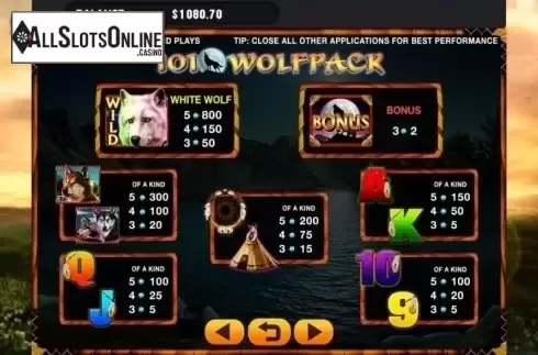 Paytable. 101 Wolfpack from GMW