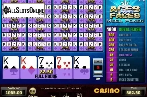 Win Screen 2. Aces & Faces Mega Poker from Tom Horn Gaming