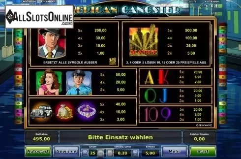 Paytable 1. American Gangster from Greentube