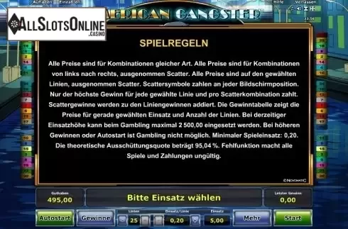 Paytable 3. American Gangster from Greentube