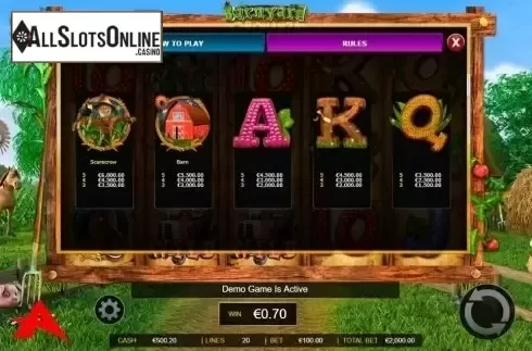 Paytable 2. Barnyard Bonanza (Ainsworth) from Ainsworth