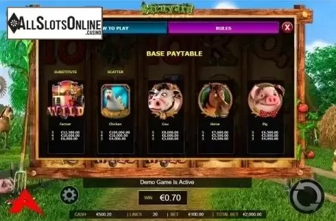 Paytable 1. Barnyard Bonanza (Ainsworth) from Ainsworth