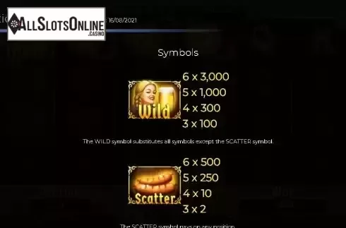 Scatters and wild paytable screen