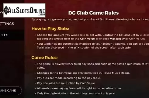 Game Feature screen