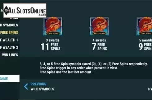 Paytable 4. Dragon's Zen from Slot Factory