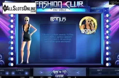 Paytable 4. Fashion Club from BetConstruct