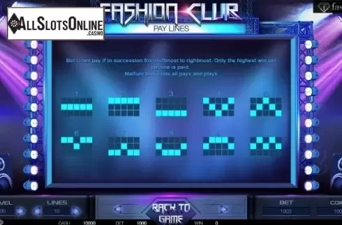 Paytable 2. Fashion Club from BetConstruct